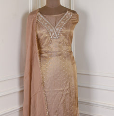 Banarasi Brown Unstitched Suit