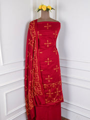Mul Mul Maroon Phulkari Suit
