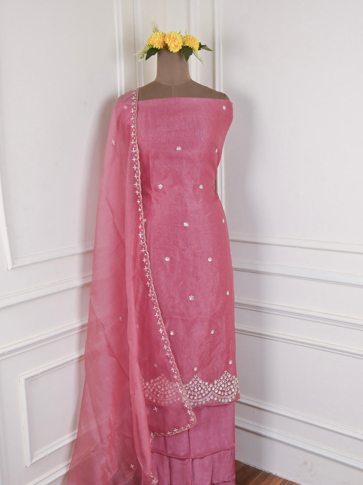 Crush Onion Pink Unstitched Suit