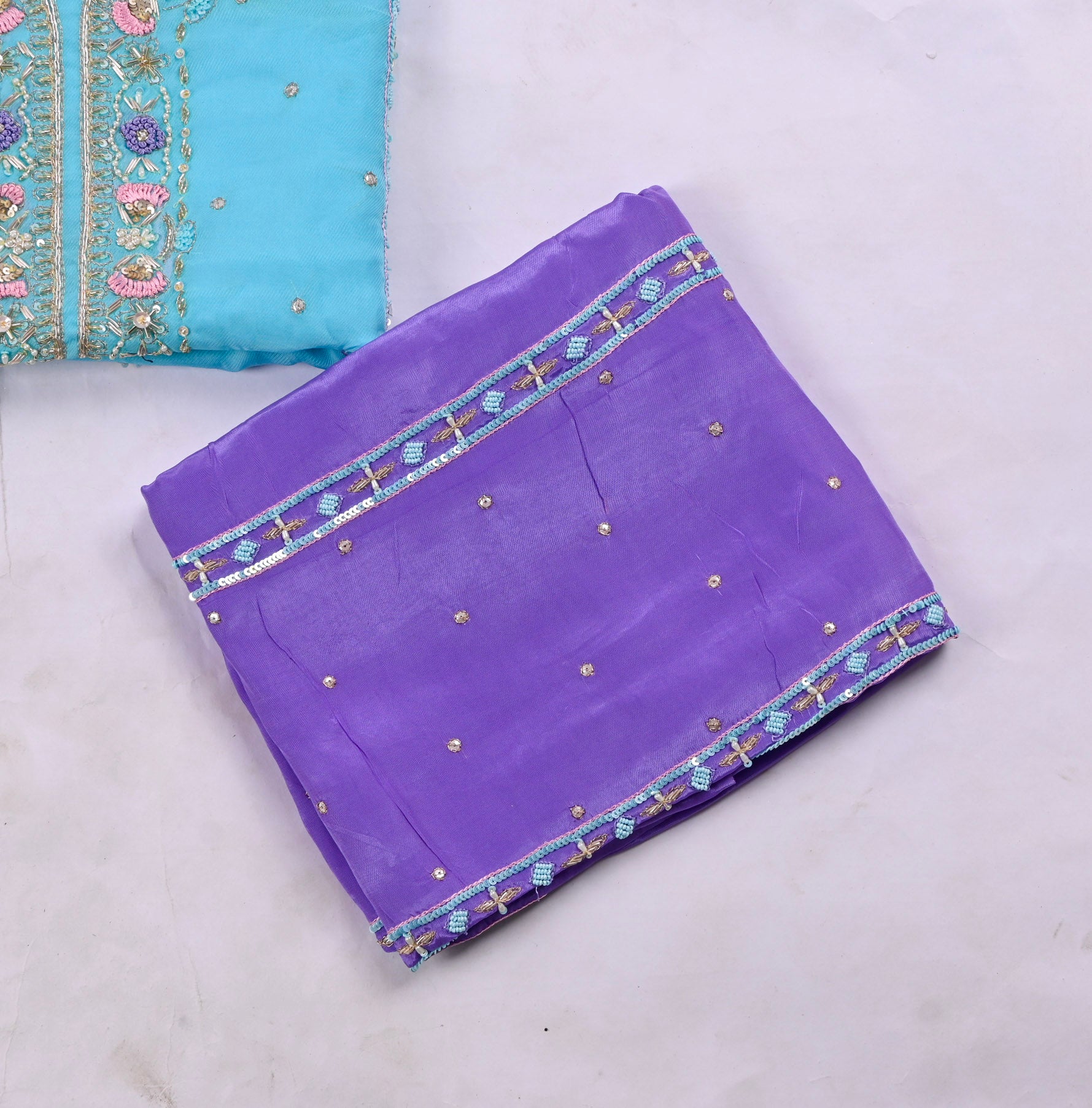 Satin Silk Sky Blue Unstitched Suit