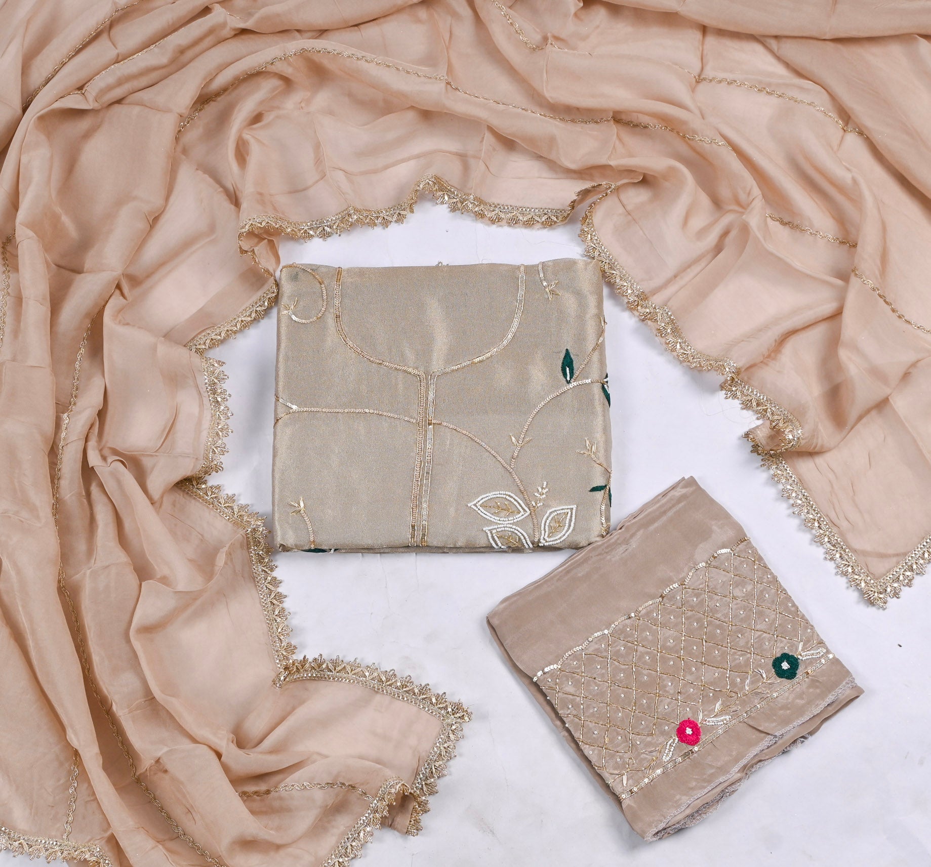 Shimmer Beige Unstitched Suit
