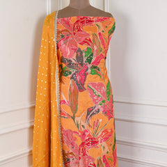 Banarasi Silk Yellow Mustard Unstitched Suit