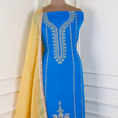 Organza Blue Unstitched Suit
