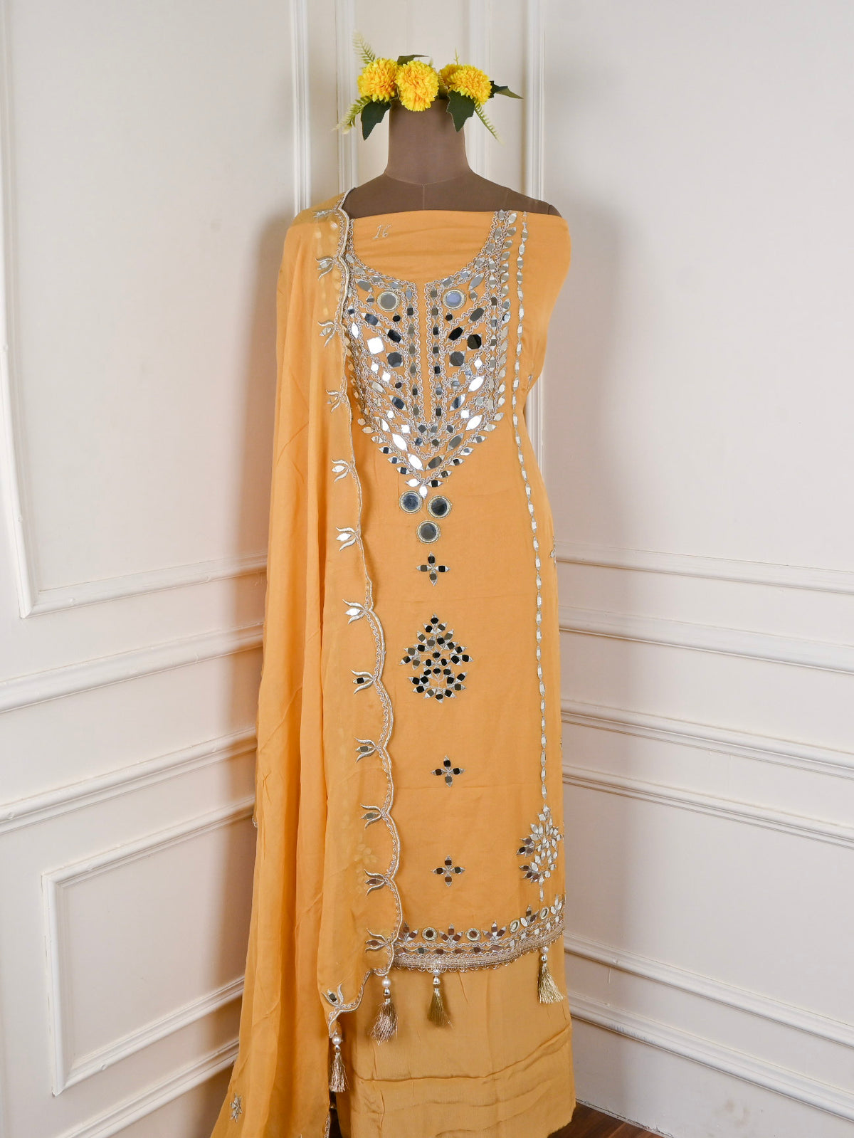 Glass Organza Yellow Unstitched Suit