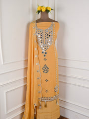 Glass Organza Yellow Unstitched Suit