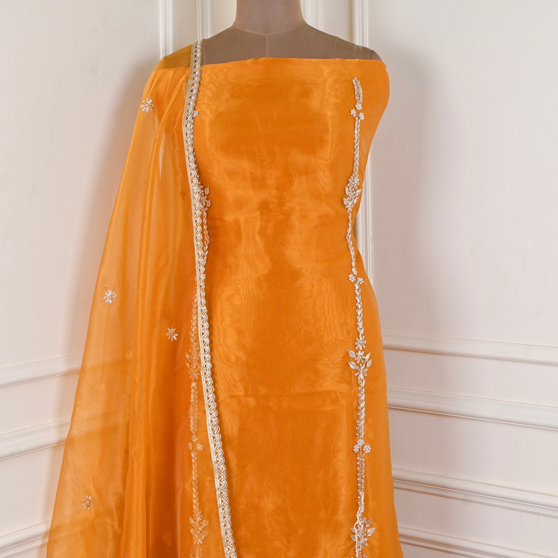 Mustard Glass Shimmer Unstitched Suit