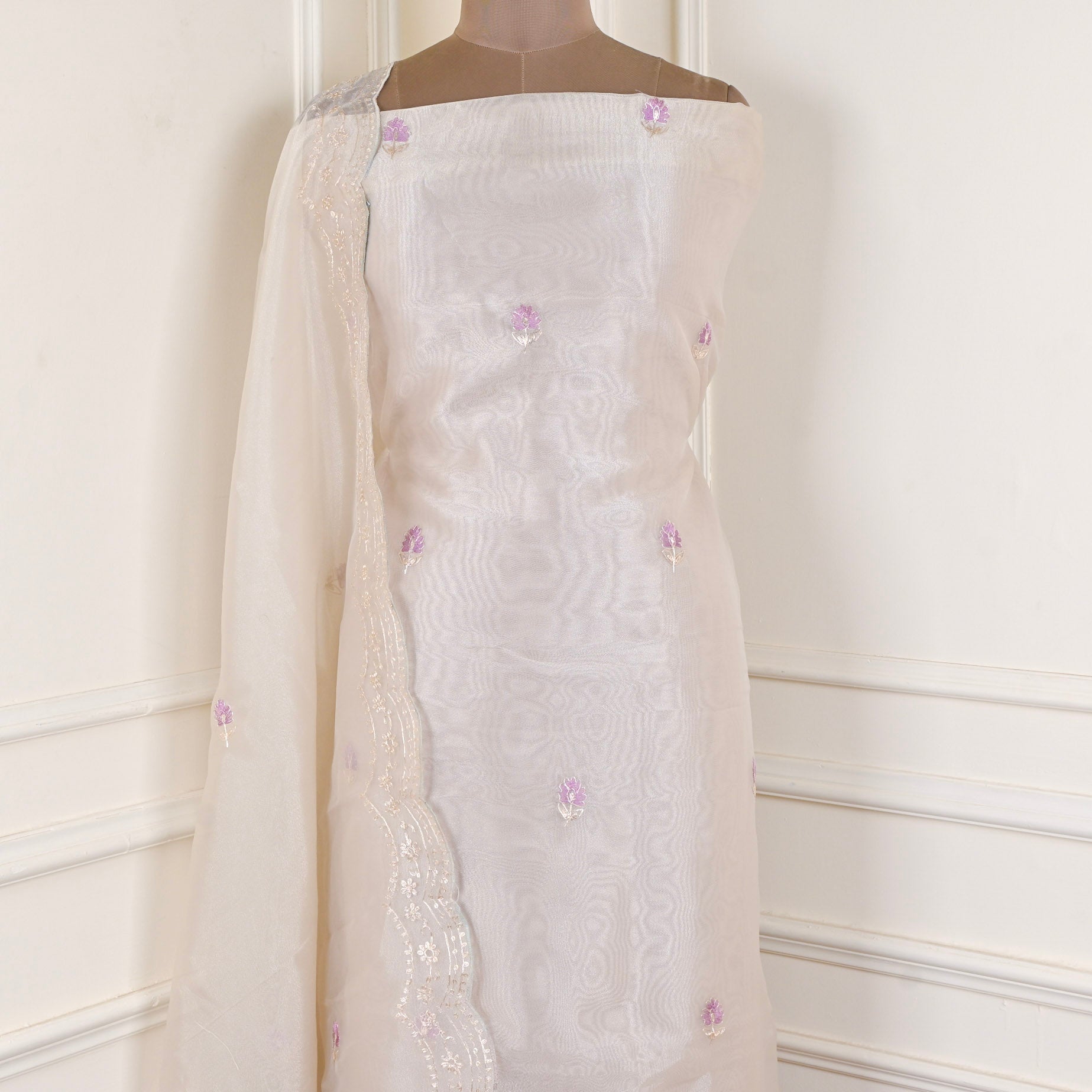 Glass Shimmer Off-White Unstitched Suit