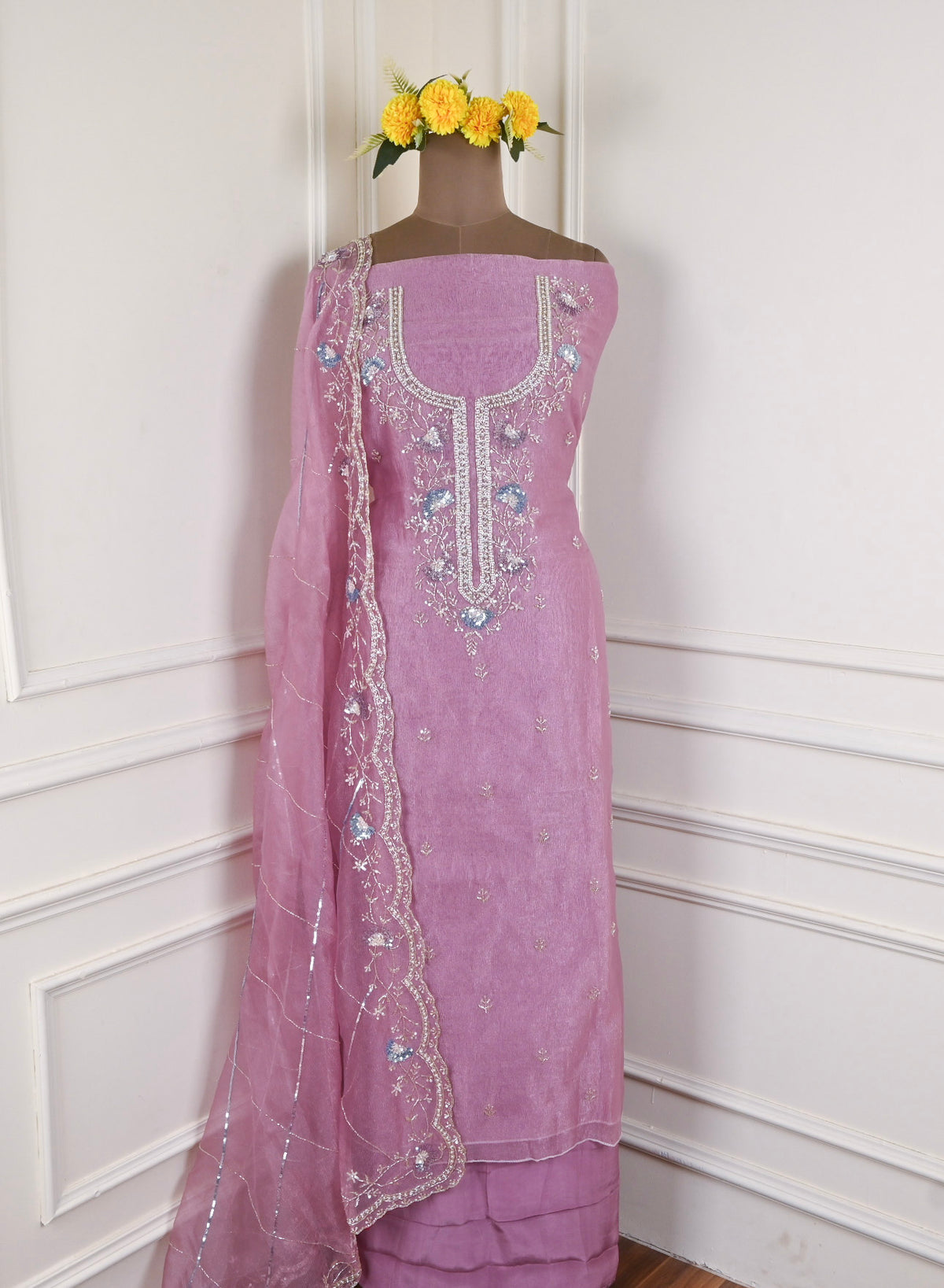 Crush Onion Pink Unstitched Suit
