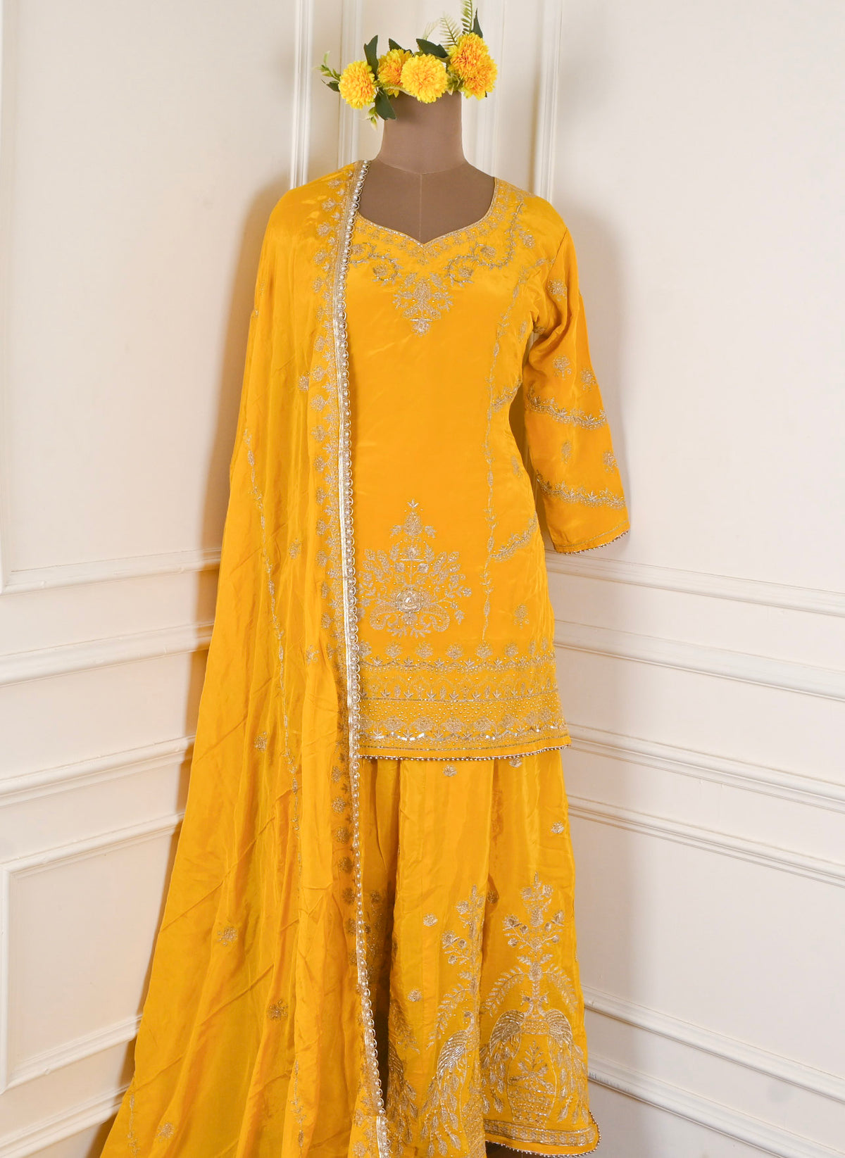Crepe Yellow Lehenga Suit