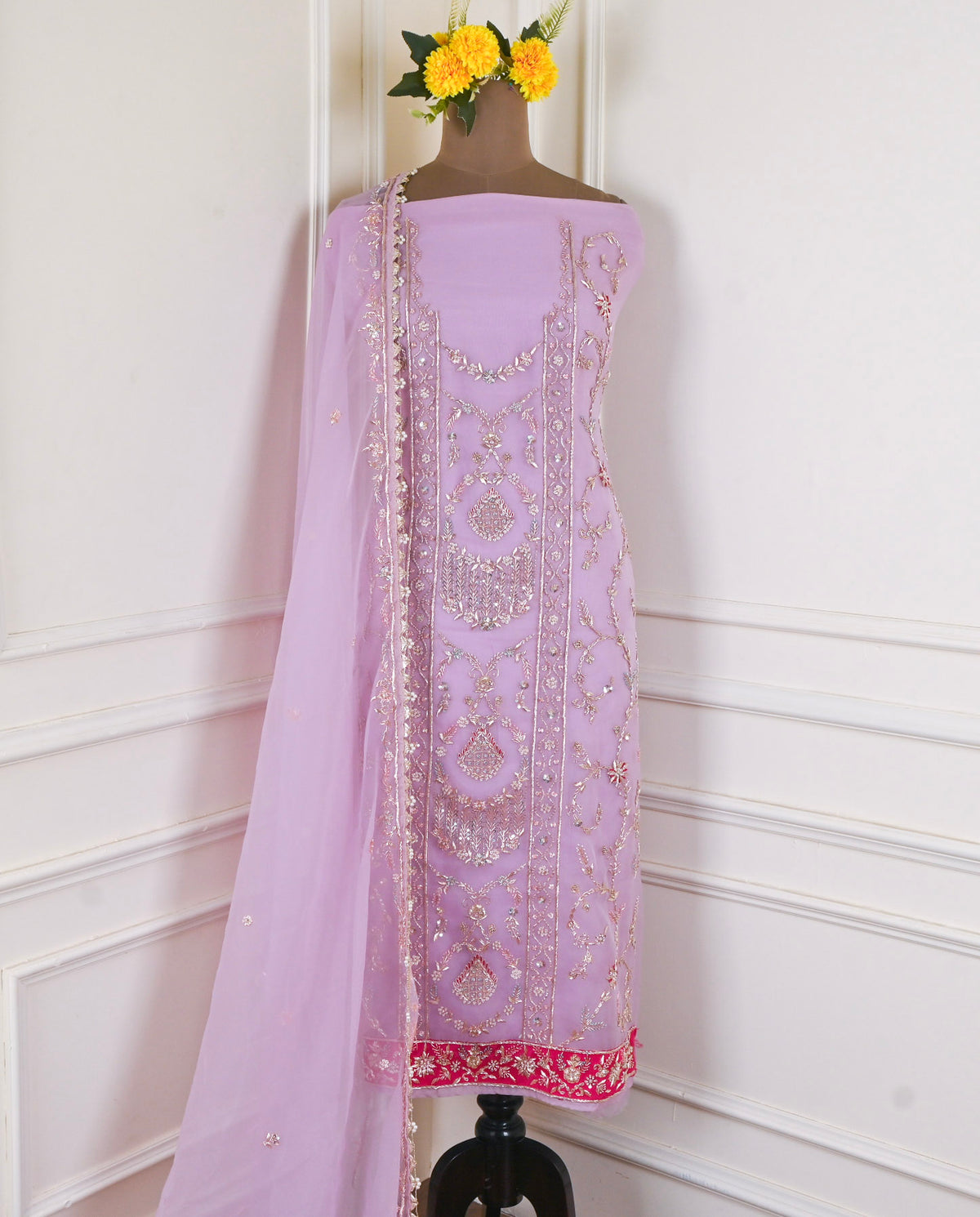 Organza Lavender Unstitched Suit