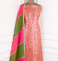 Banarasi Silk Pink Unstitched Suit