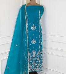 Glass Teal Blue Unstitched Suit