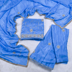 Crepe Sky Blue Lehenga Suit