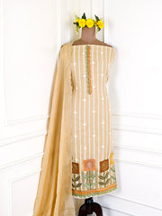 Mul Chanderi Cotton Beige Unstitched Suit