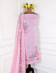 Organza Pink Unstitched Suit