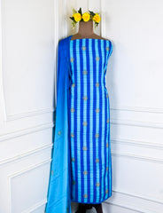 Soft Tussar Silk Blue Unstitched Suit
