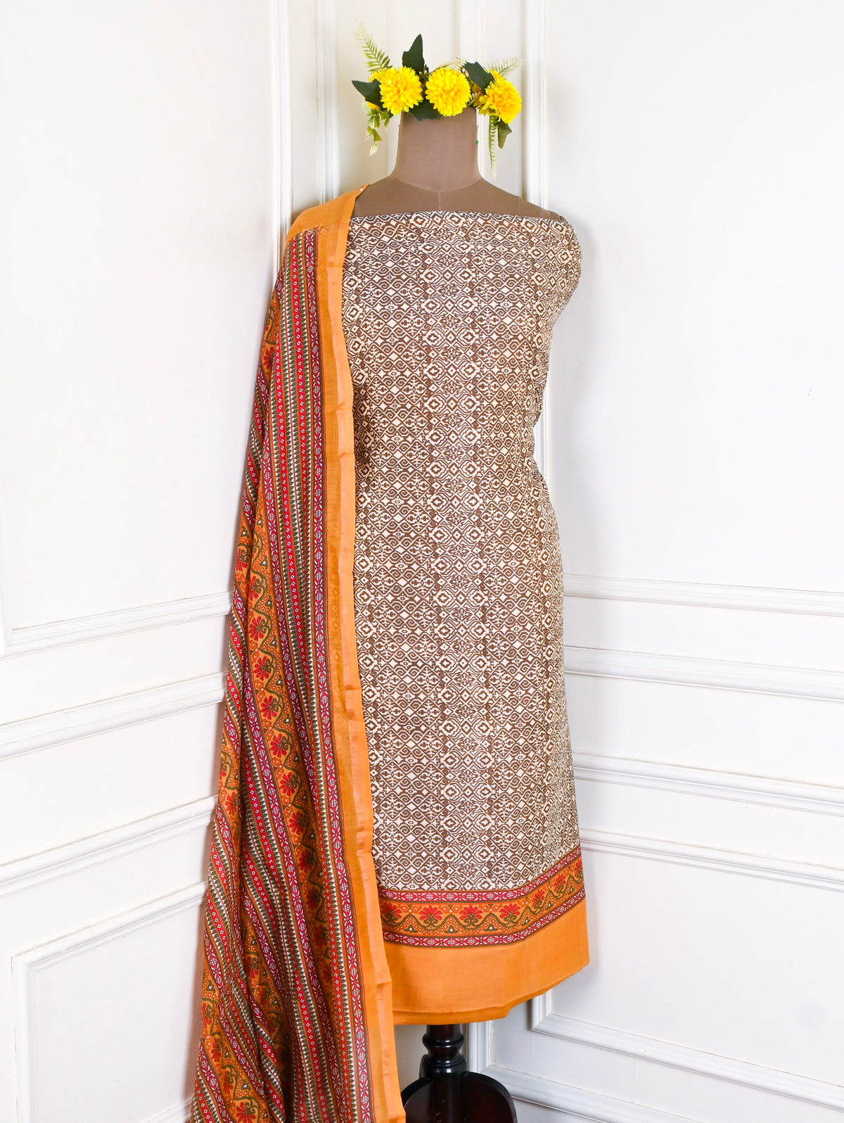 Maheshwari Cotton Off-White Unstitched Suit