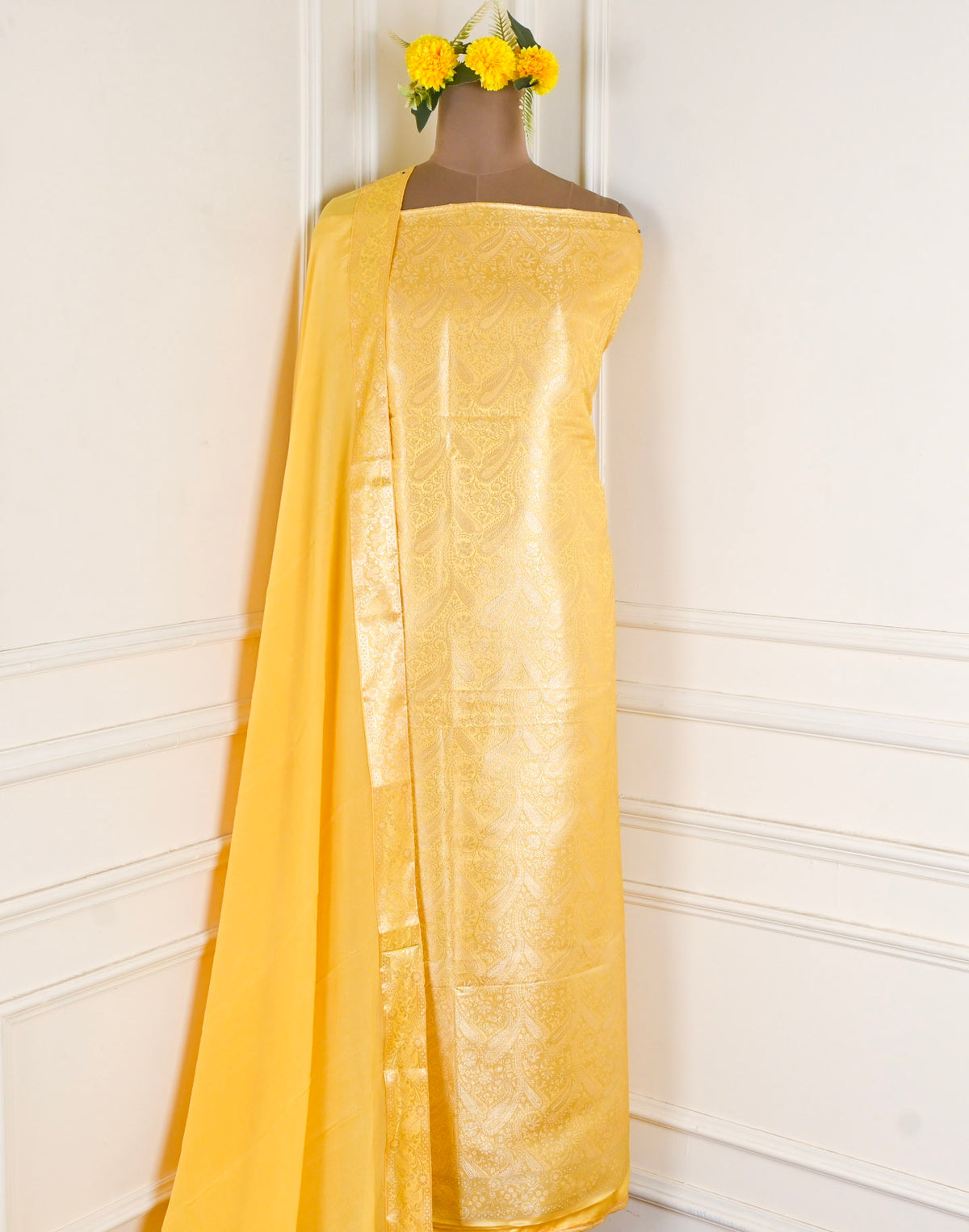 Banarasi Yellow Unstitched Suit