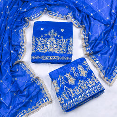 Crepe Royal Blue Unstitched Lehenga Suit