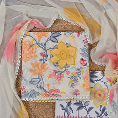 Georgette Yellow Beige Unstitched Suit
