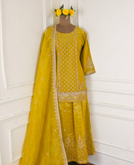 Shimmer Yellow Stitched Lehenga Suit