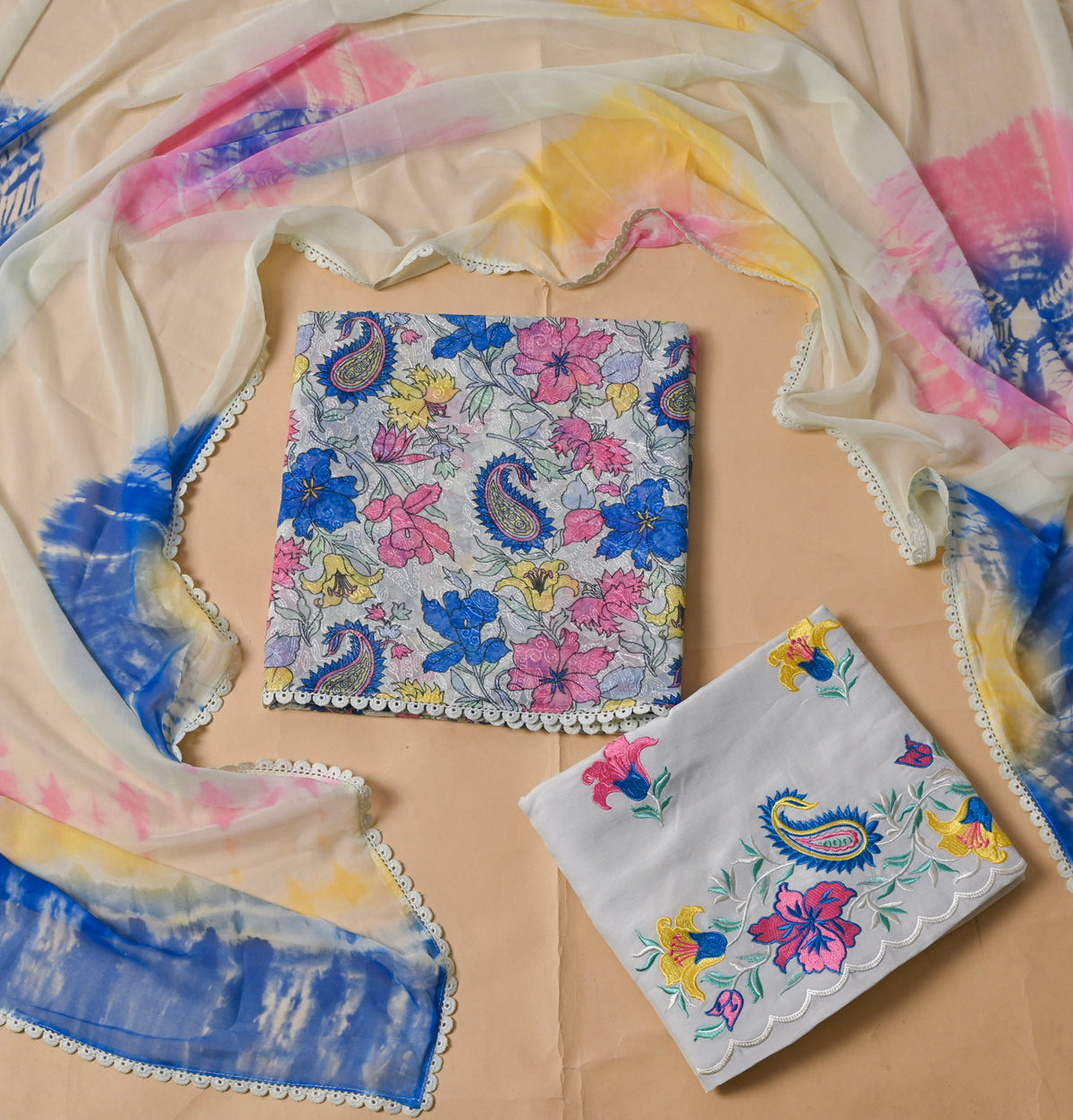 Georgette Blue Unstitched Suit