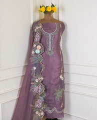 Organza Purple Unstitched Suit