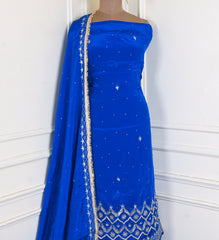 Crepe Blue Unstitched Lehenga Suit