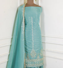 Shimmer Ice Blue Unstitched Lehenga Suit