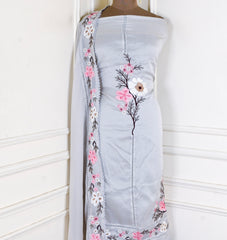 Organza Silver floral Unstitched Suit