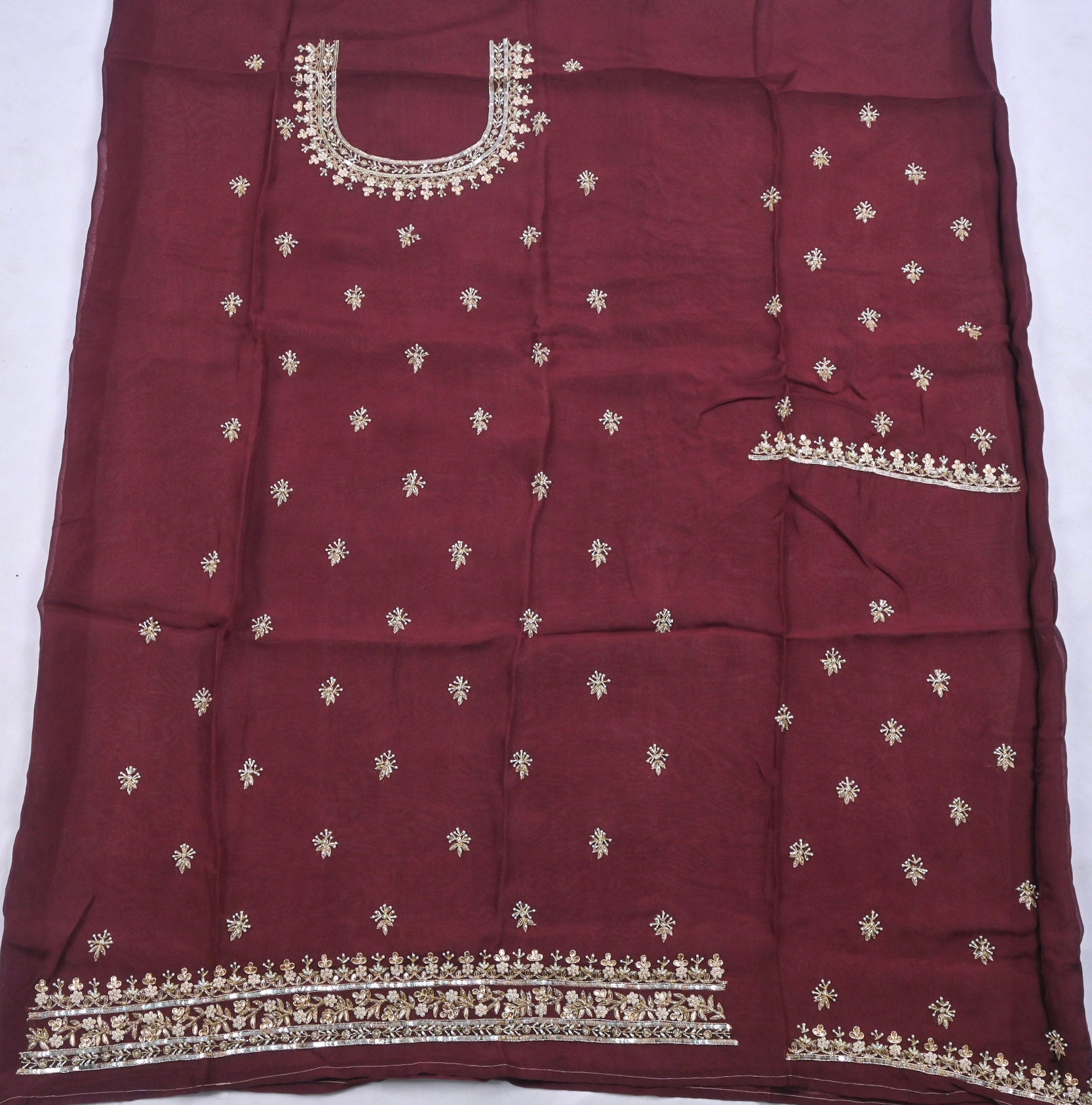 Organza Wine Unstitched Suit