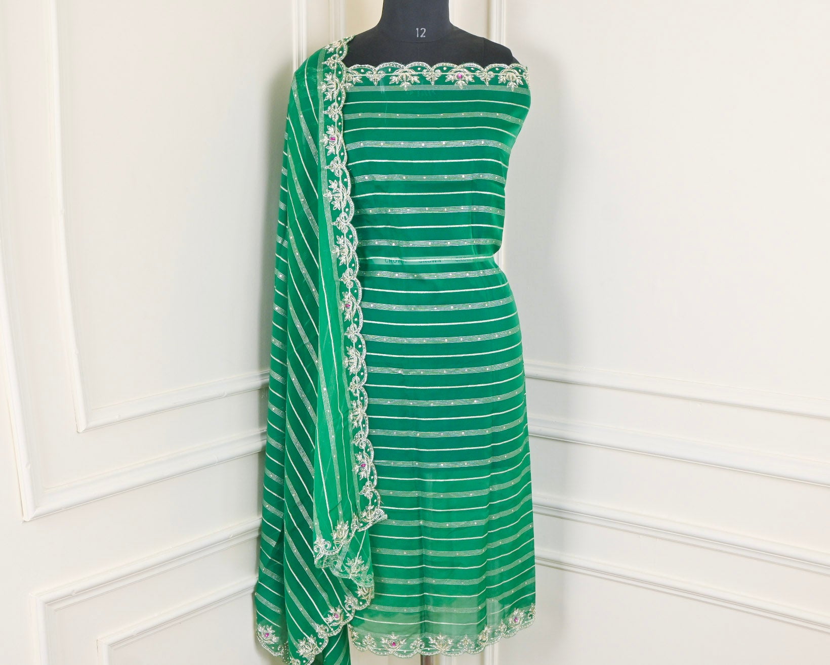 Khadi Green Unstitched Suit