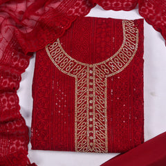 Georgette Maroon Unstitched Suit