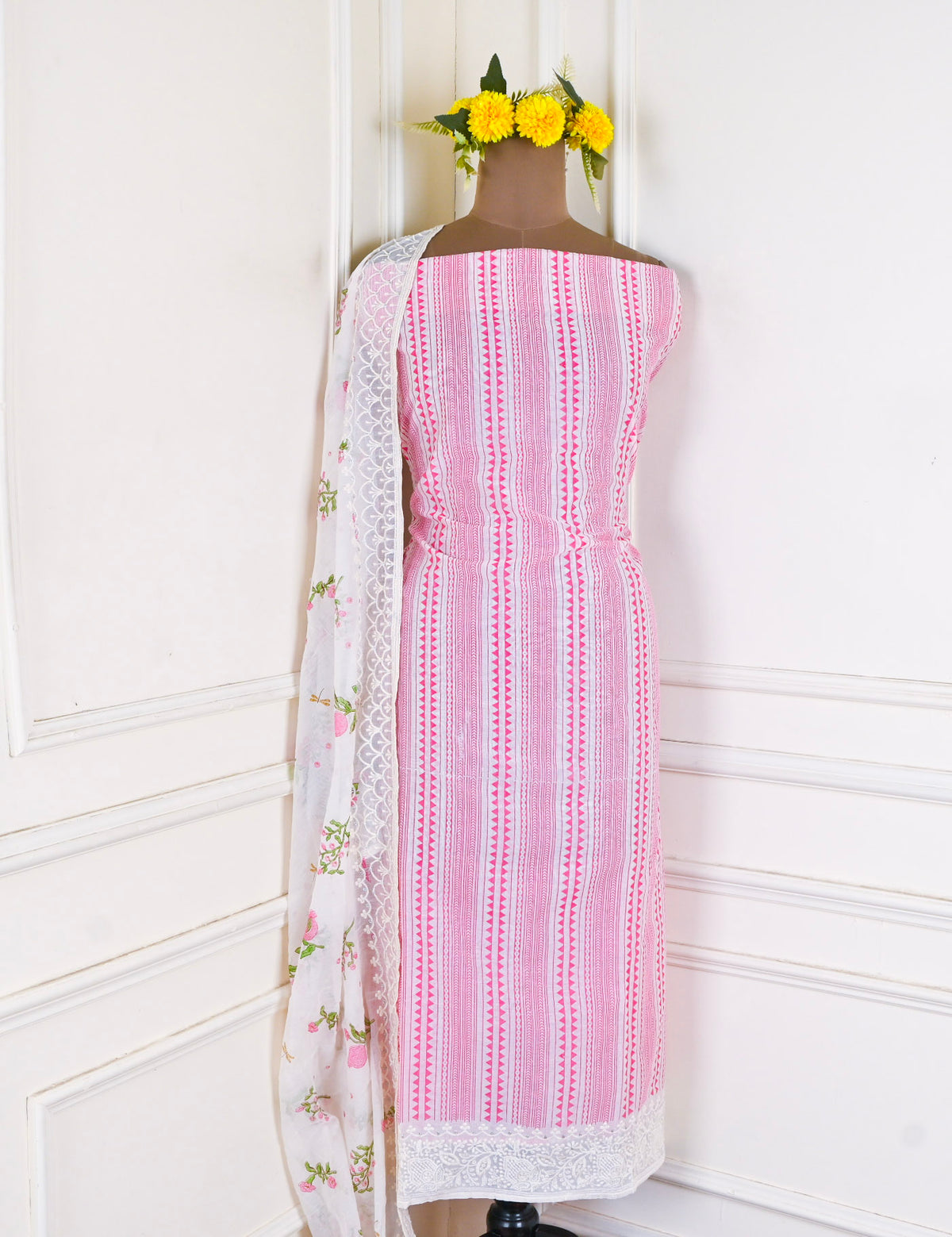 Chanderi Silk Pink Unstitched Suit