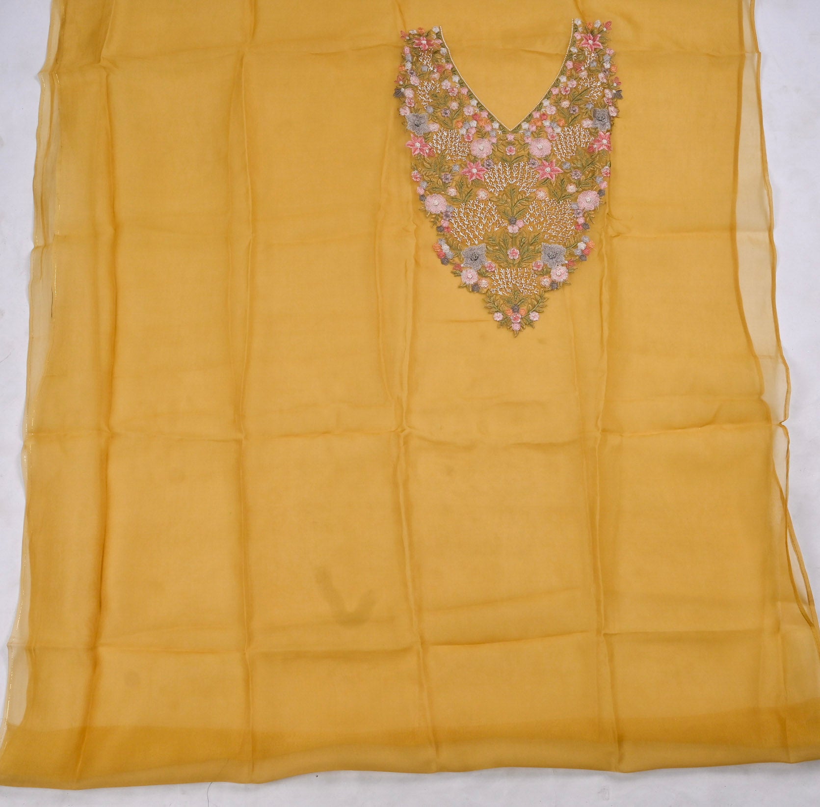 Organza Yellow Unstitched Suit