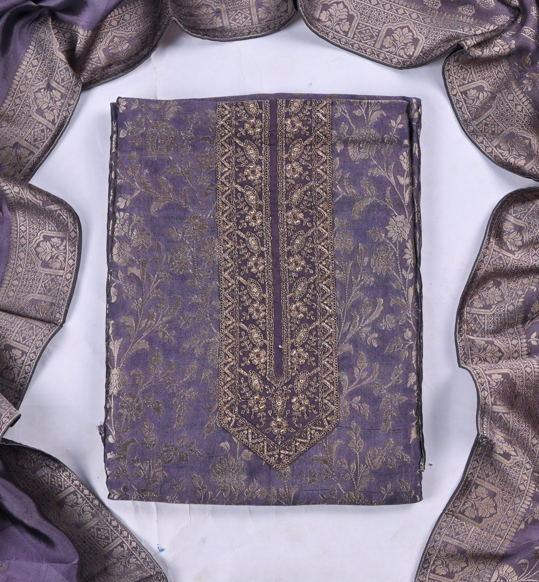 Banarasi Silk Purple Unstitched Suit