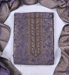Banarasi Silk Purple Unstitched Suit