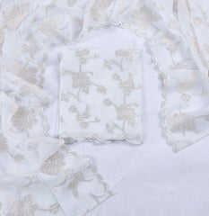 Organza White Unstitched Suit