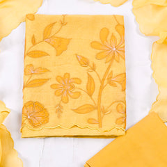 Mul Cotton Yellow Unstitched Suit