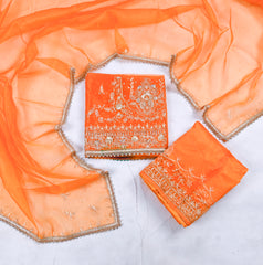 Glass Shimmer Orange Unstitched Lehenga Suit