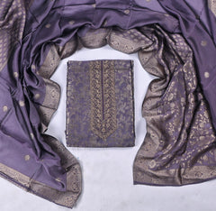 Banarasi Silk Purple Unstitched Suit