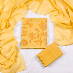 Mul Cotton Yellow Unstitched Suit