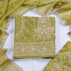 Shimmer Mehandi Unstitched Lehenga Suit