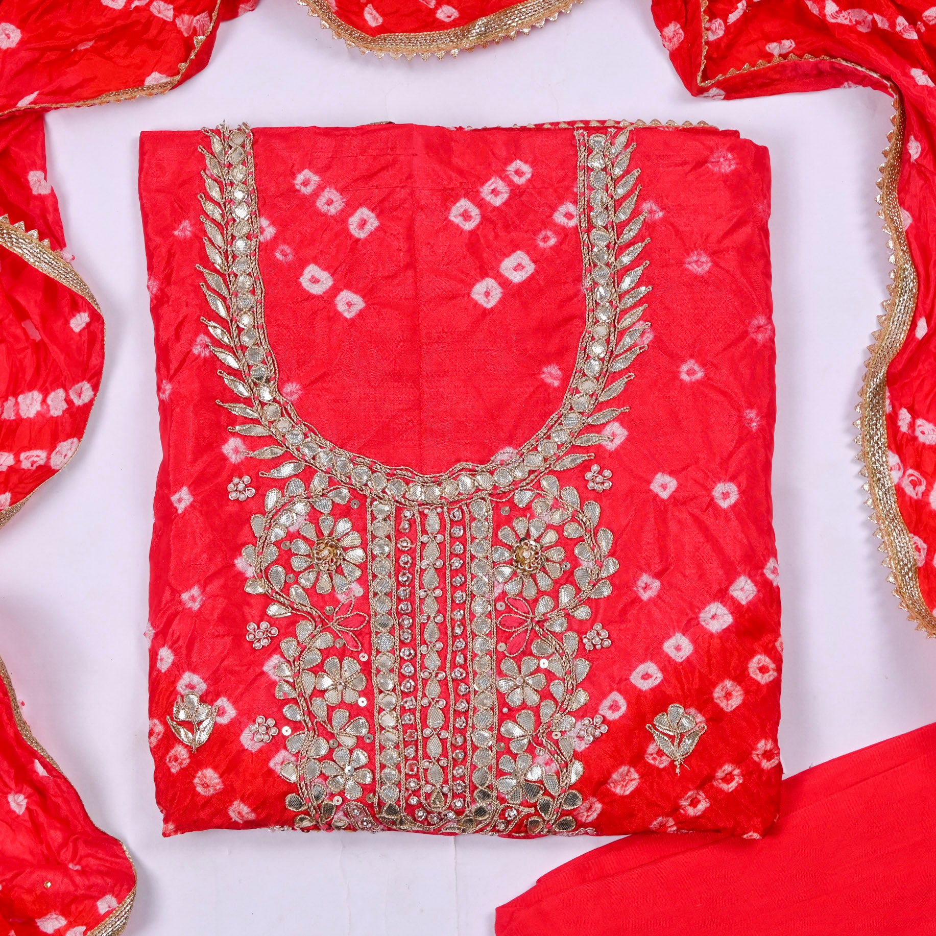 Muslin Red Unstitched Suit