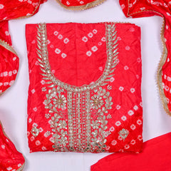 Muslin Red Unstitched Suit