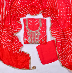 Muslin Red Unstitched Suit