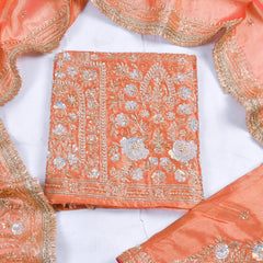Shimmer Orange Unstitched Lehenga Suit