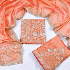 Shimmer Orange Unstitched Lehenga Suit
