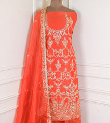 Shimmer Orange Unstitched Lehenga Suit