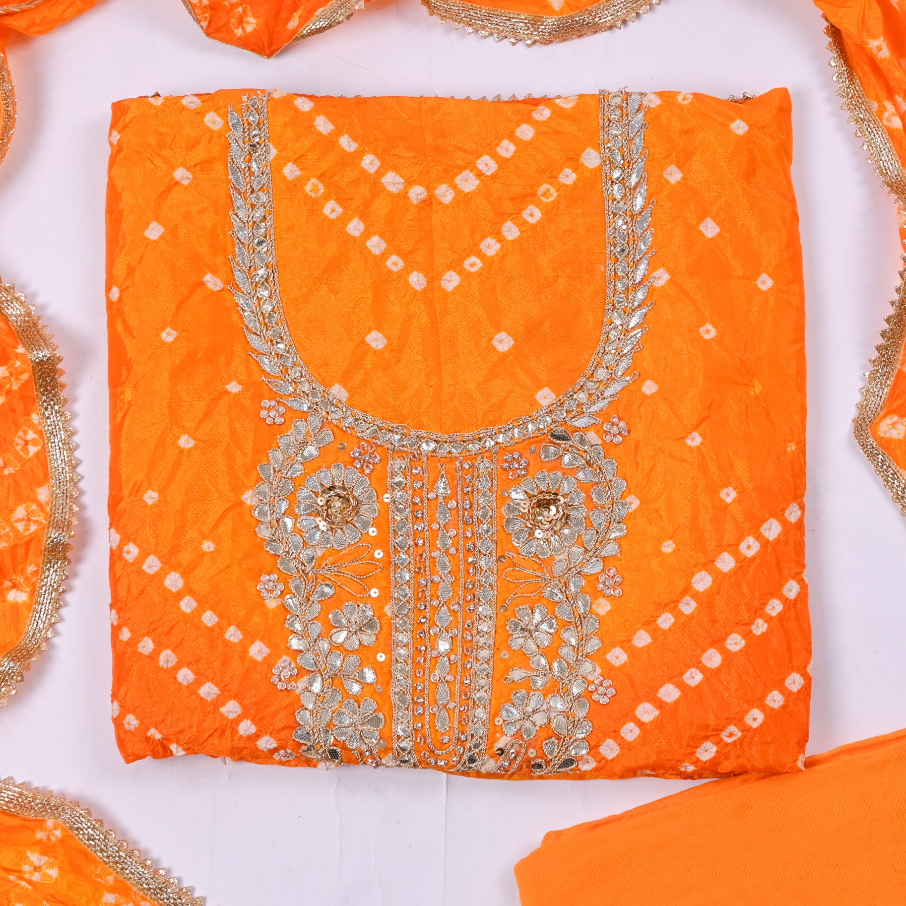 Muslin Orange Unstitched Suit